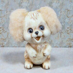 1970 Kitschy Bank Plastic Dog Animal Fuzzy Ears Creative Vintage Decor Whimsical